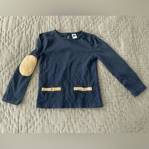 Janie and Jack Highlands Navy Blue Long Sleeve Tee Tan Elbow Pads Pockets 3T